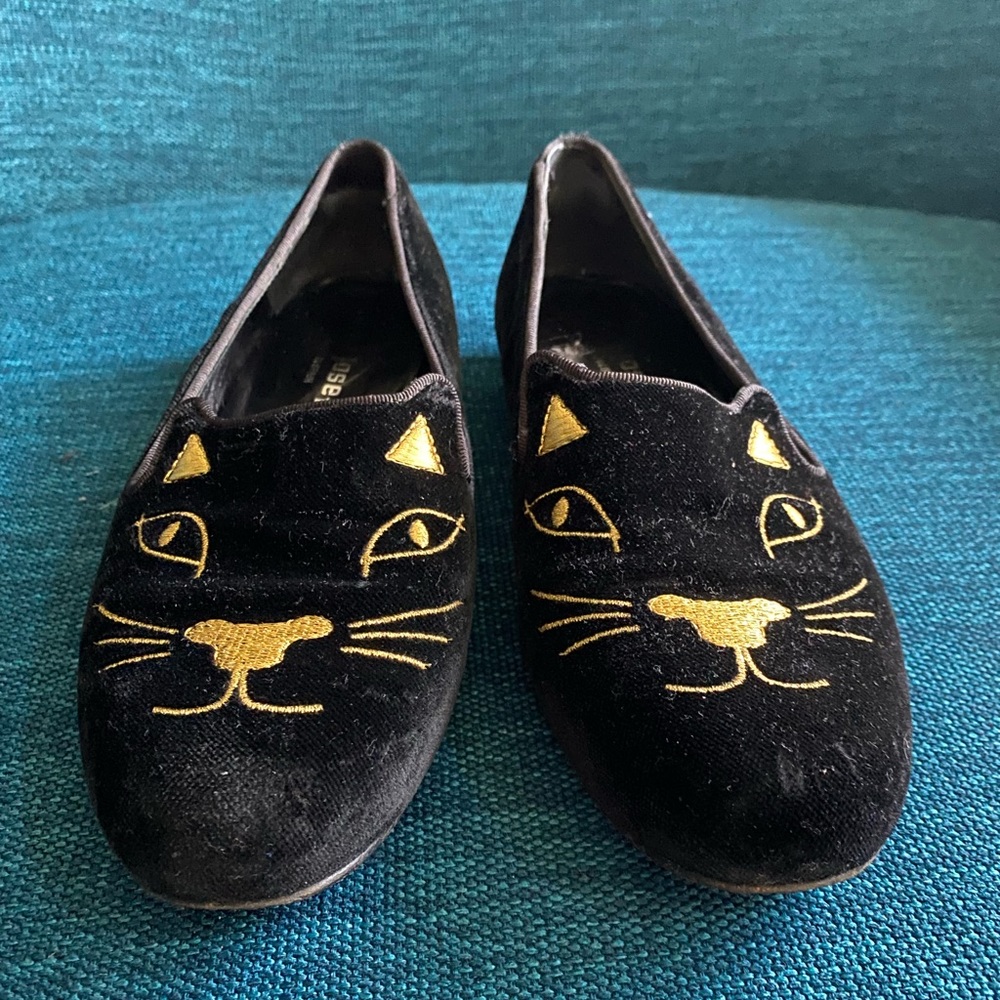 Black Velvet Jon Josef kitty cat loafers